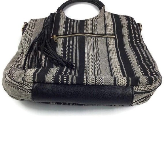 Sole Society Nordstrom Womens Tassel Black & White Handbag Tote w/ Tassel Boho - Picture 3 of 5